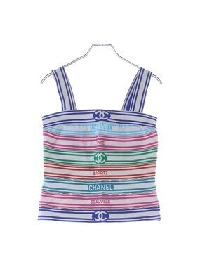 Chanel Multicolor Border All Over Pattern CC Logo Jacquard Camisole Top Flat